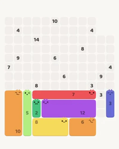 MeowBlock Level 98 after step 8, placing the 3-cell vertical block at the lower-right area