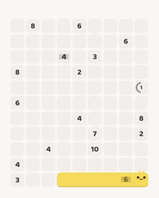 MeowBlock Level 99 after step 1, placing the 6-cell horizontal block at the lower-right area
