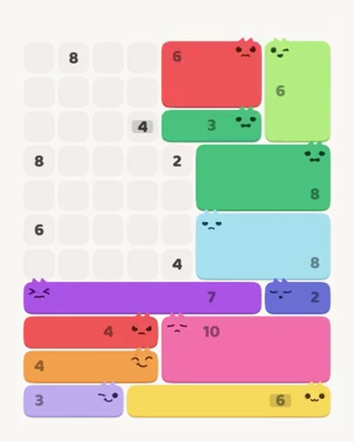 MeowBlock Level 99 after step 12, placing the 3-cell horizontal block at the upper-right area