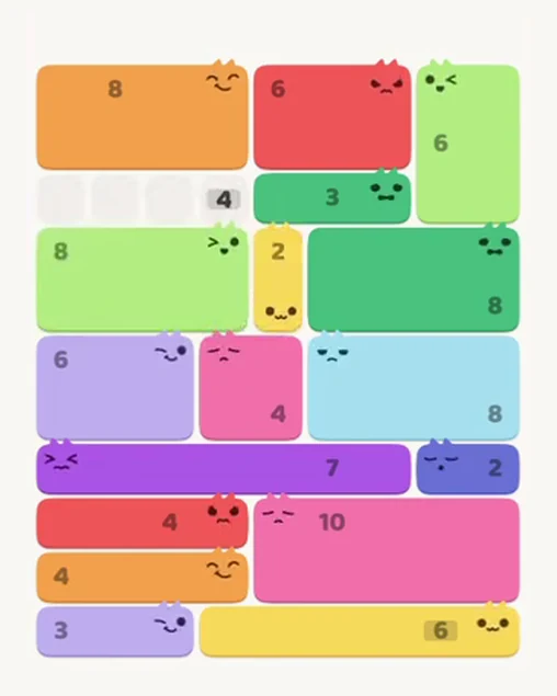 MeowBlock Level 99 after step 17, placing the 2-cell vertical block at the middle center
